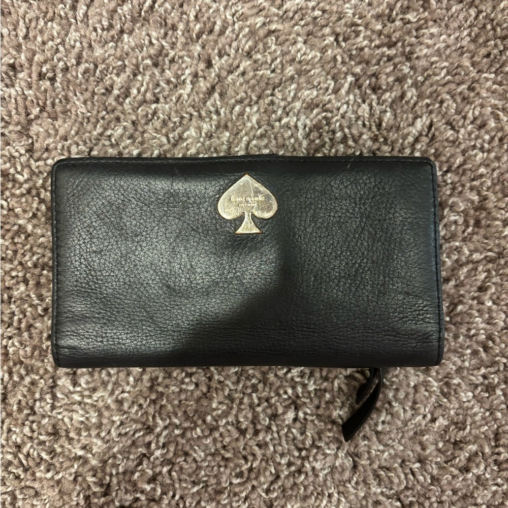 Kate Spade Black Leather Wallet with Gold Logo
